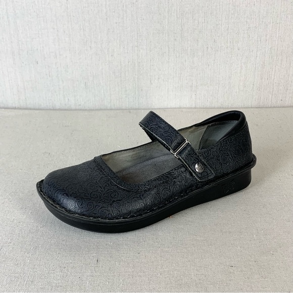 Alegria Belle Black Swirl BEL-521 Embossed Leather Mary Jane Flats - Size 7-7.5 - Picture 1 of 14